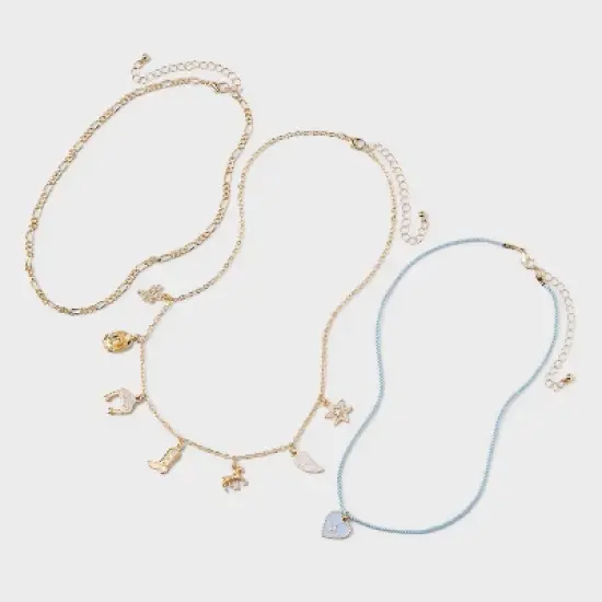 Girls' 3pk Western Heart Charms Necklace - art class&trade; image {2}