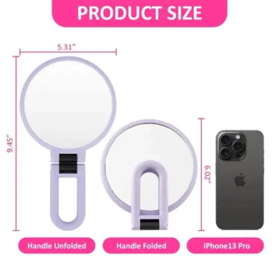 Garnen Hand Mirror For Makeup Mirror Double Sided, 1X 10X Magnifying Mirror, Handheld Mirrors with Handle, Foldable Travel Hand Mirror With Stand image {2}