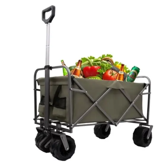 DSVIMOY Outdoor Serving Carts, Portable Folding Beach Wagons with Wheels, Collaspible Cart with Handle, Green, 37.79"*24.41"*42.51" image {2}