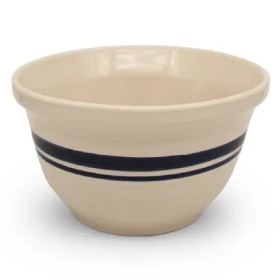 Ohio Stoneware Dominion Mixing Bowl, Stoneware with Food Safe Glaze, Tan with Blue Stripe, 12 inches image {4}