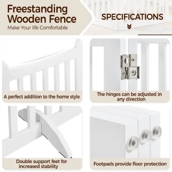 Yaheetech 24inch Tall Freestanding Wooden Pet Gate with Door, White image {4}