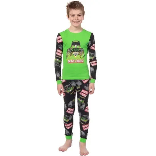 Monster Jam Boys' Truck Long Sleeve Grave Digger Tight Fit Sleep Pajama Set Multicolored image {2}