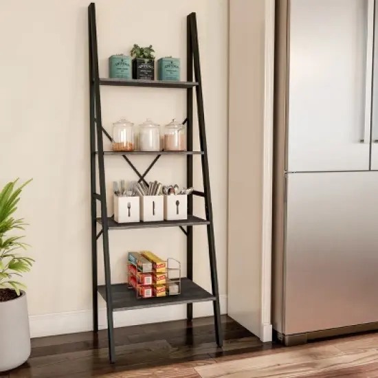 Hastings Home Ladder-Style 4-Tiered Bookcase, Gray image {3}