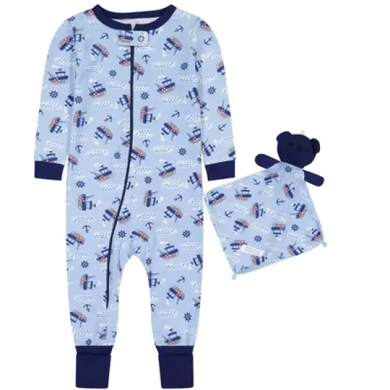 Sleep On It Infant Boys Tug Boat Zip-Front Coverall Pajama image {3}