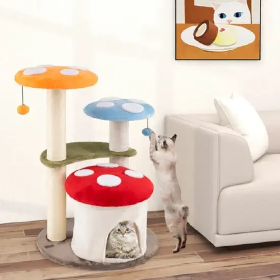 Costway Cute Mushroom Cat Tree Multi-level Cat Tower w/ Sisal Scratching Posts for Indoor Kittens & Cats image {1}