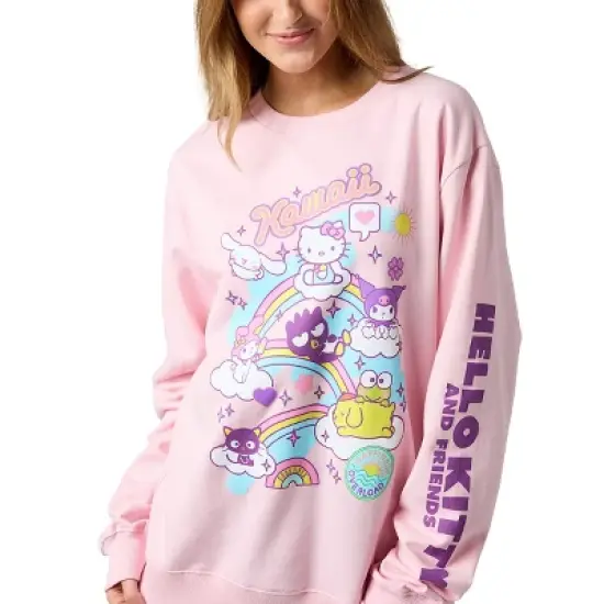 Hello Kitty & Friends Riding Rainbow Women's Cradle Pink Crew Neck Long Sleeve Sweatshirt image {3}