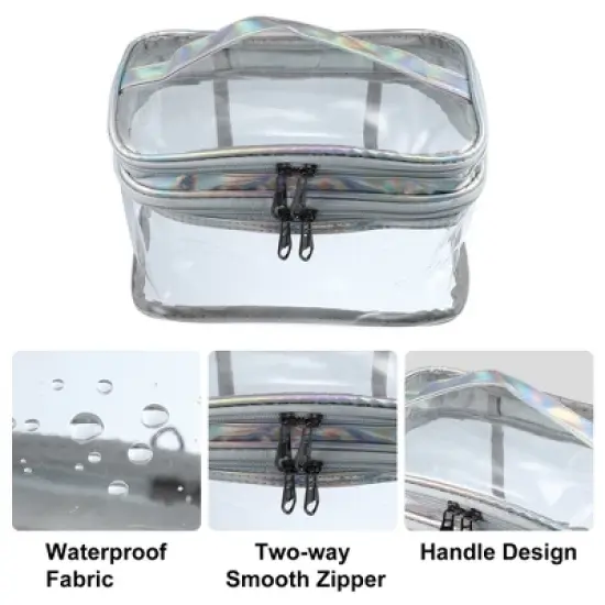 Unique Bargains Double Layer Makeup Bag Cosmetic Travel Bag Case Make Up Organizer Bag Clear Bags for Women 1pcs image {2}