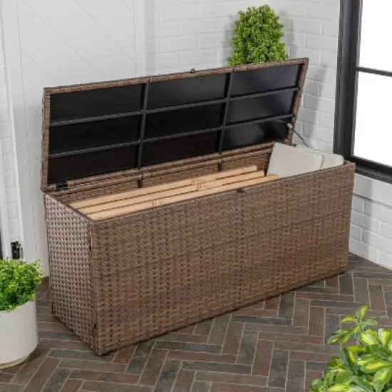 happimess Nino Modern Minimalist Outdoor Faux Wicker Deck and Patio Storage Box image {1}