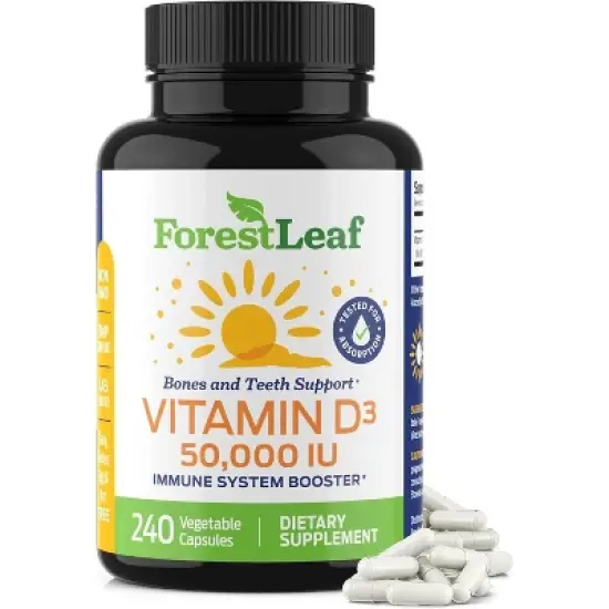Forest Leaf Vitamin D3 50,000 IU, Bone Health and Immune Support, Small Easy-to-Swallow Capsules Vitamin D Supplements for Women and Men image {9}