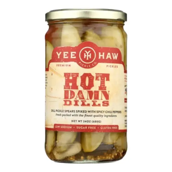 Yee-Haw Pickle Co. Hot Damn Dills Pickle Spears - Case of 6/24 oz image {1}