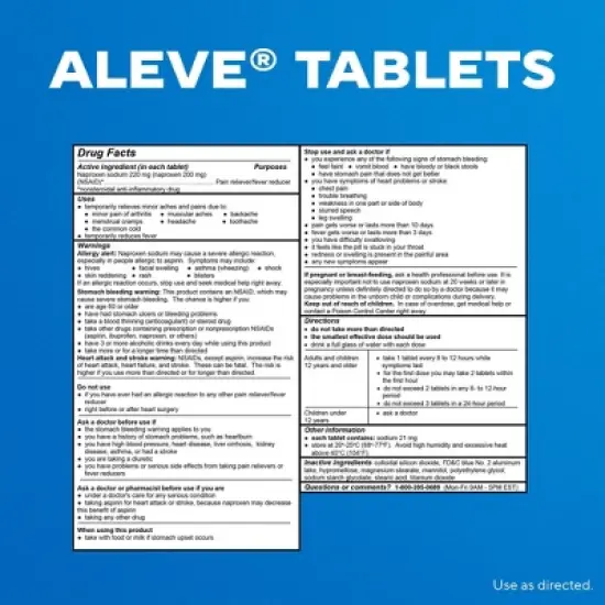 Aleve Naproxen Sodium Arthritis Pain Reliever & Fever Reducer Tablets (NSAID) image {7}