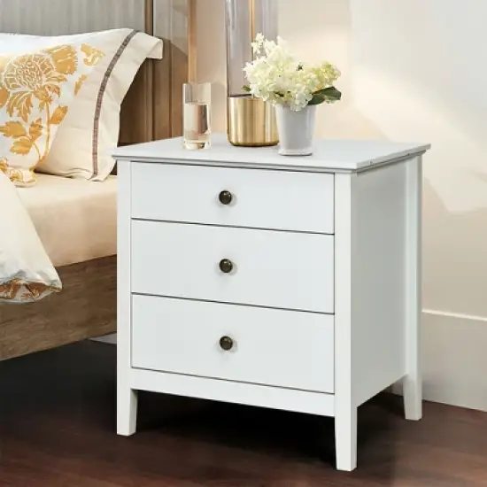 Costway Nightstand Beside End Side Table Accent Table Organizer W/3 Drawers White image {3}