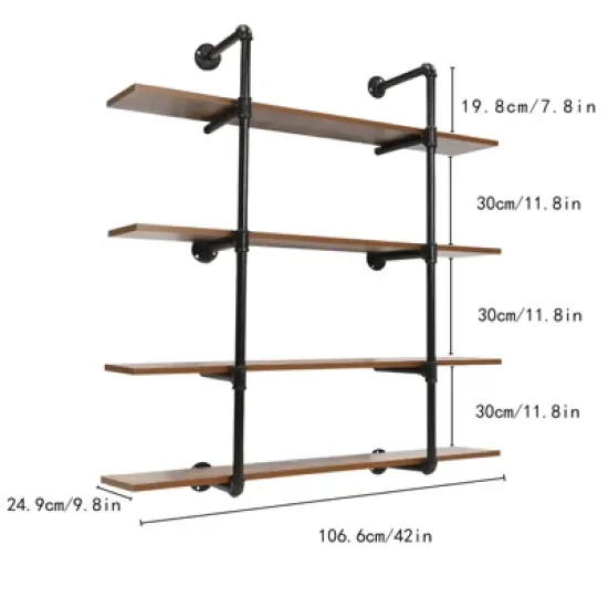 YIYIBYUS Industrial Pipe Shelving Wall Mounted, 4 Tier Rustic Metal Wine Rack image {3}