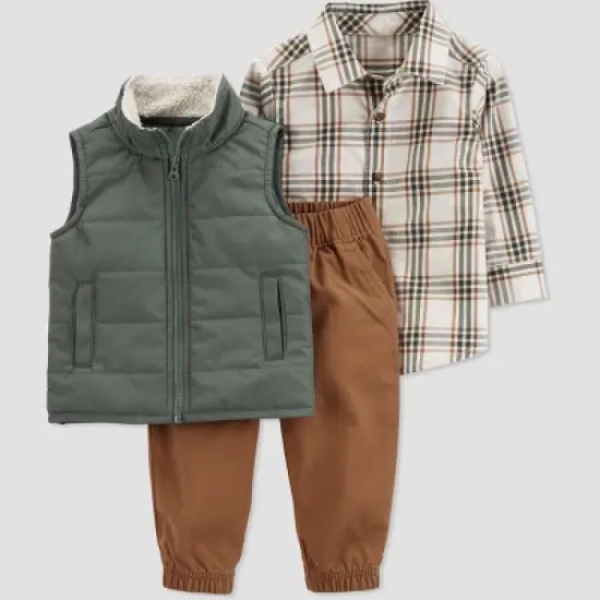 Carter's Just One You&reg;️ Baby Boys' Plaid Top & Bottom Set - Green/Brown image {7}