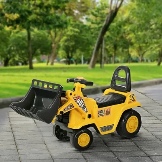 HOMCOM Ride On Bulldozer, Pull Cart Kids Sit & Scoot Construction Toy with Horn, Storage, Shovel for Sand and Snow, Ages 3 Years Old image {1}