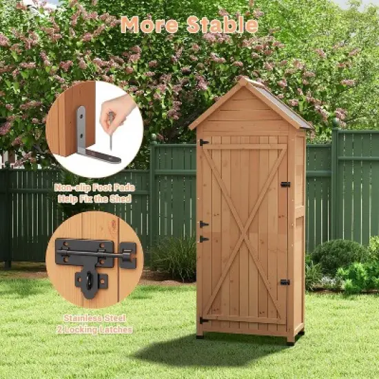 Outdoor Storage Shed, Small Waterproof Garden Tool Shed with 4 Shelves & Lockable Doors, Compact Wood Storage Cabinet for Patios, Backyards image {3}