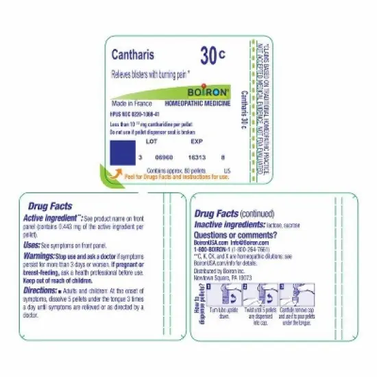 Cantharis 30C by Boiron Homeopathic Single Medicine For First Aid  -  80 Pellet image {1}
