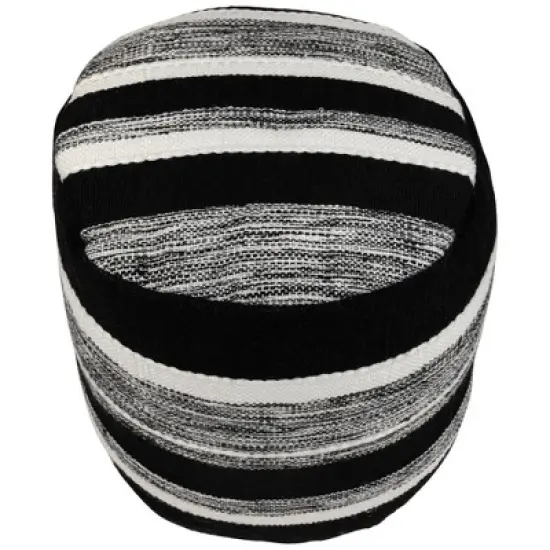 Northlight 18" Black and White Striped Outdoor Woven Pouf Ottoman image {2}