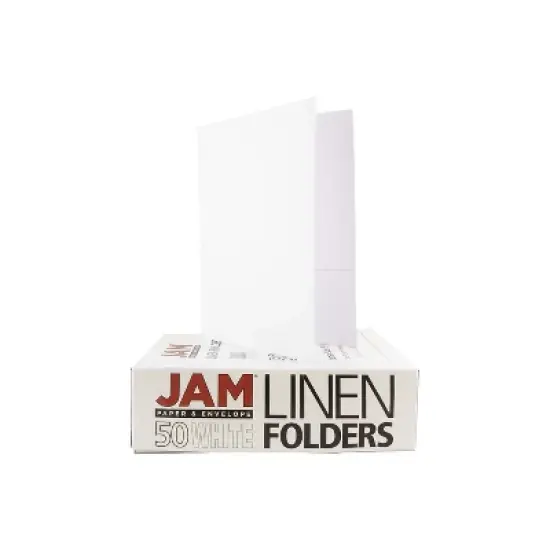 JAM Paper Two-Pocket Textured Linen Business Folders White Bulk 25/Pack 386LWHA image {7}