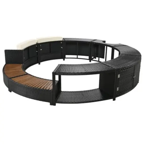 Outdoor Patio Rattan Spa Surround Frame Sofa Set with Storage Spaces, Bench and Cushions image {12}