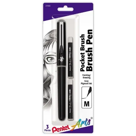Pentel Arts Refillable Pocket Brush Pen Gray (PTAGFKP3BPN) image {2}