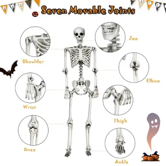 Costway Halloween Skeleton Life Size Realistic Full Body Hanging with Movable Joints image {9}