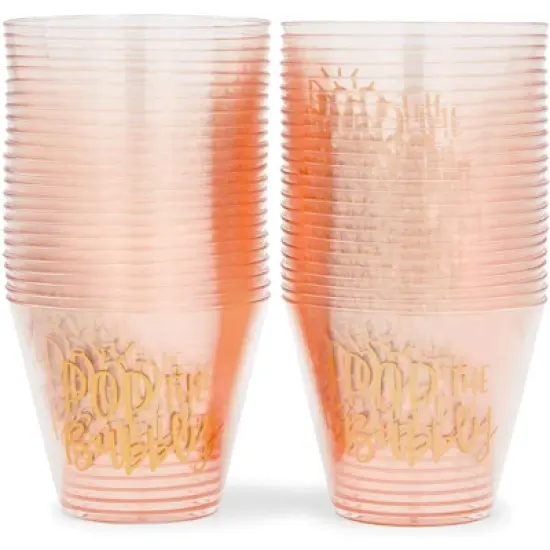 Sparkle and Bash 50 Pack Plastic Wine Cups for Bridal Shower, Pop the Bubbly (9 oz) image {3}
