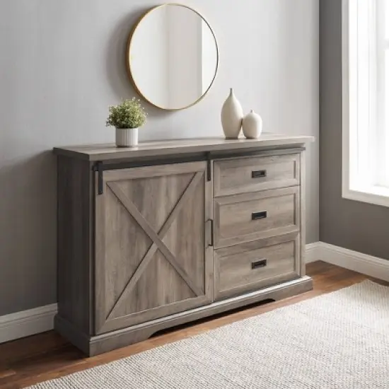 Orson Transitional Sliding X Barn Door Sideboard with 3 Drawers - Saracina Home image {2}