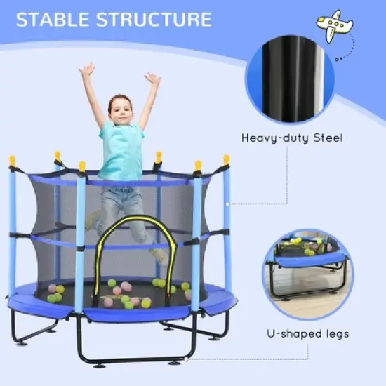APRILSOUL 55Inch Toddler Trampoline for Kids with Safety Enclosure and Ball Pit for Indoor or Outdoor Use, Built for Kids 3-10 Years image {2}