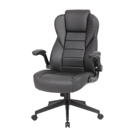 Executive High Back Leatherplus Flip Armchair Black - Boss Office Products image {1}