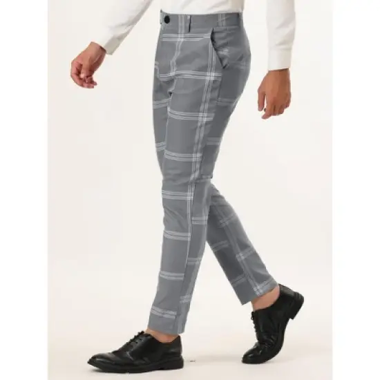 Lars Amadeus Men's Plaid Casual Slim Fit Flat Front Checked Printed Business Trousers image {1}