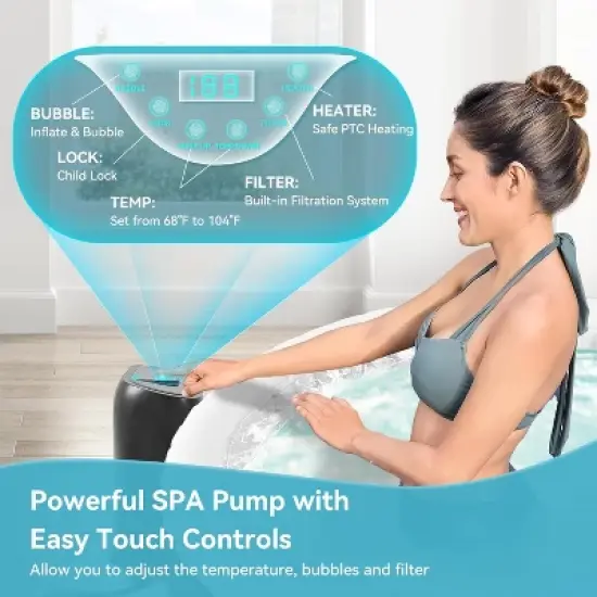 DoCred Inflatable Hot Tub with Air Jets, Heater Pump & Insulated Cover &ndash; Available in 2&ndash;4 or 4&ndash;6 Person Sizes, Round or Square Design image {6}