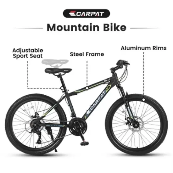 VASIP 24 Inch Mountain, Shimano 21 Speed Steel Frame Mountain Bicycle with Dual Disc Brakes and Front Suspension MTB for Boys and Girls image {4}