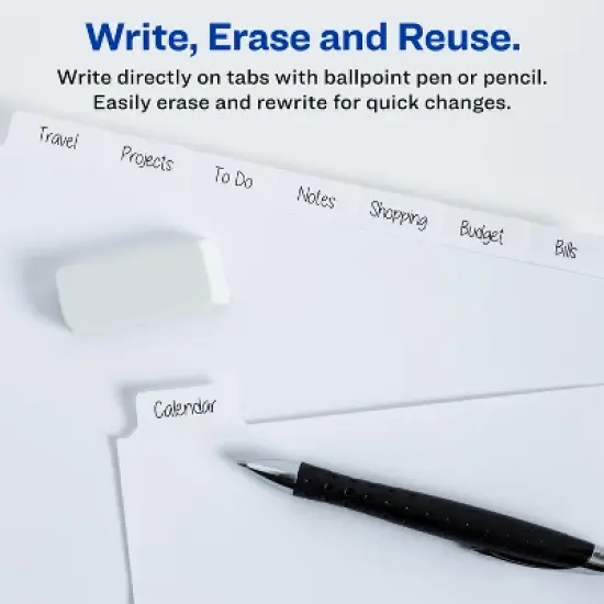 Avery Big Tab Write & Erase Paper Dividers with Gold Reinforcement, 8-Tab Set, White, 6 Sets (21213) image {1}
