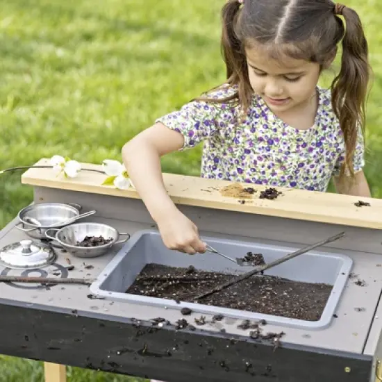 HearthSong Junior Chef's Wooden Mud Play Kitchen and Imagination Station with Metal Accessories image {5}