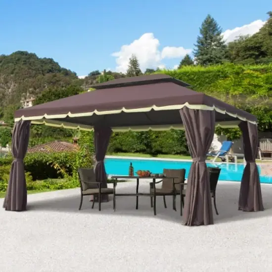 Outsunny 10' x 13' Patio Gazebo, 2-Tier Polyester Roof, Vented Canopy, Mesh, Portable Aluminum Frame for Outdoor image {2}