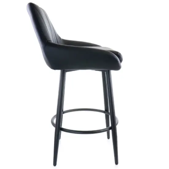 Elama Faux Leather Bar Chair in Black with Metal Legs image {2}