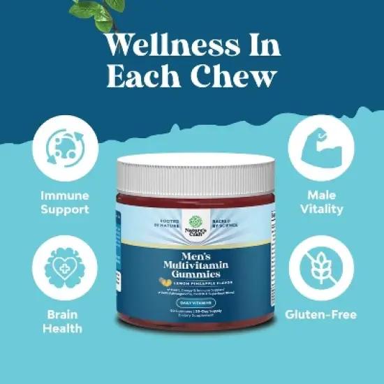 Men's Multivitamin Gummies, Supplement Gummies with CoQ10 and Ashwagandha for Energy & Immune Support, Lemon Pineapple Flavor, Nature's Craft, 90ct image {1}