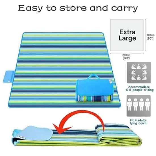 Outdoor Picnic Blanket, Waterproof Sandproof Camping Portable Travel Blanket, Foldable Large Beach Blanket For Outdoor Indoor Family Beach Park Grass image {1}