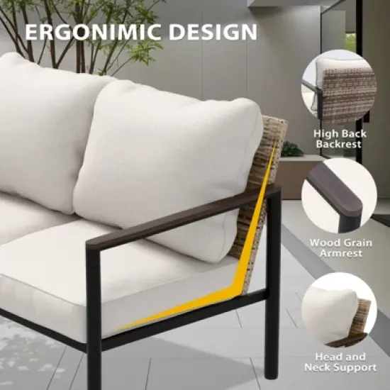 EAGLE PEAK Sunset Dune Collection Modern Outdoor Furniture Sofa, Patio Wicker Loveseat Couch with Cushions image {4}