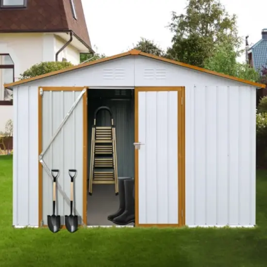 Metal garden sheds 12ftx10ft outdoor storage sheds White+Yellow image {6}