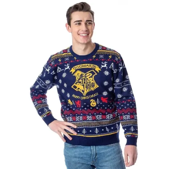 Harry Potter Men's Hogwarts Happy Christmas Ugly Holiday Knit Sweater image {3}