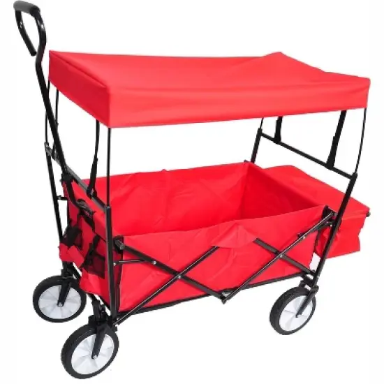 Acekool Folding Wagon Cart with Detachable Canopy, 150lb Capacity, 360&deg; Rotating Wheels, Portable Outdoor Cart for Beach, Garden, Camping, Red image {8}