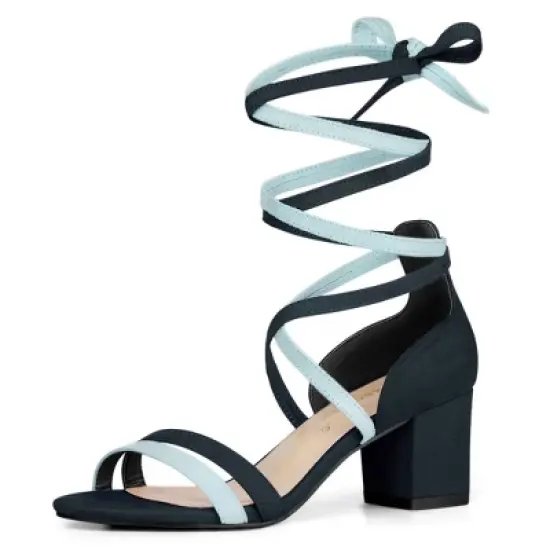 Allegra K Women's Open Toe Color Block Heel Lace Up Sandals image {14}