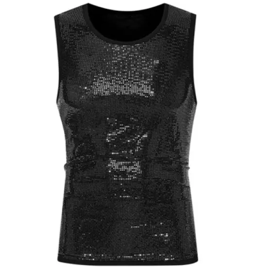 Lars Amadeus Men's Sequin Shiny Nightclub Party Metallic Sleeveless Tank Top image {1}