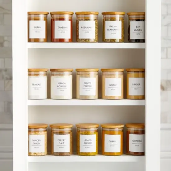 Talented Kitchen 184 Spice Labels Stickers, Preprinted White Spice Jar Labels for Herbs Seasonings, Spice Rack Pantry Organization, Water Resistant image {1}