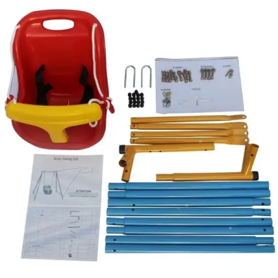 INFURNIC Baby Activity Gyms Indoor Outdoor Metal Swing Set with Safety Belt for Infants, Multicolor, 48.03"*39.76"*44.09" image {2}