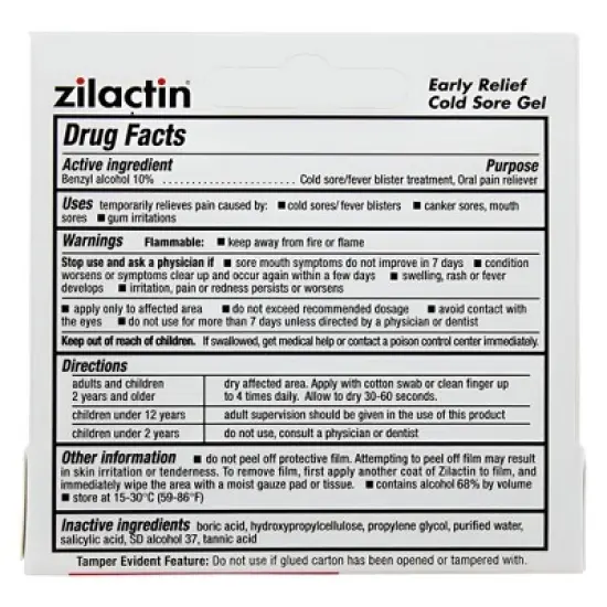 Zilactin Cold Sore Gel 0.25OZ image {1}