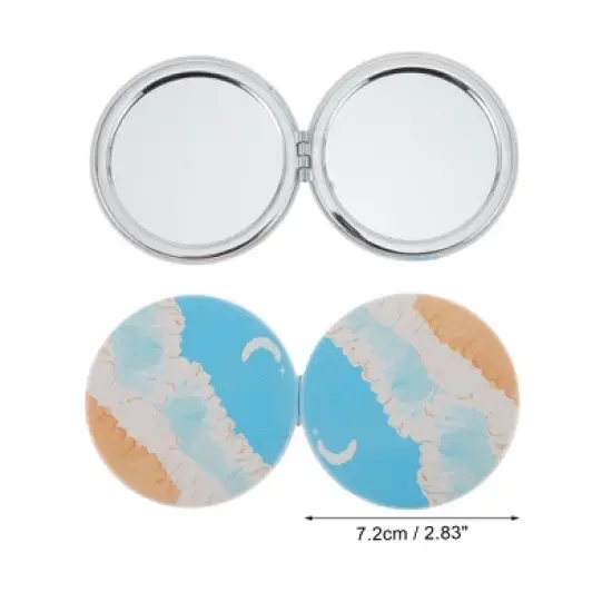 Unique Bargains Round Hand-drawn Makeup Mirror Blue Orange 1 Pc image {1}