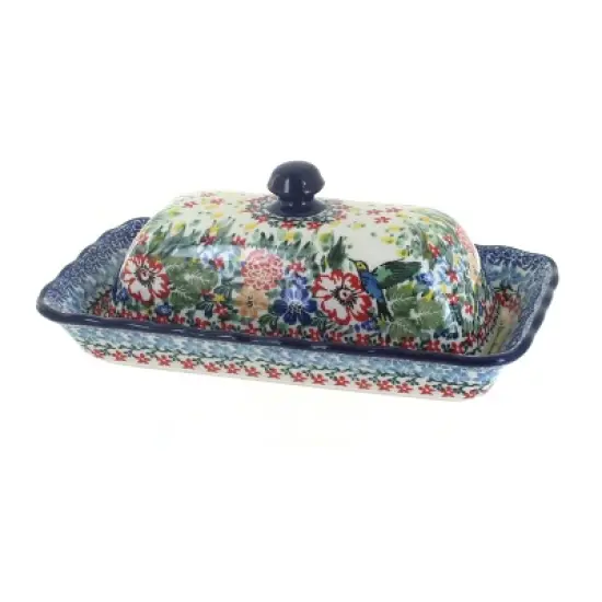 Blue Rose Polish Pottery A65 Ceramika Artystyczna Butter Dish image {6}